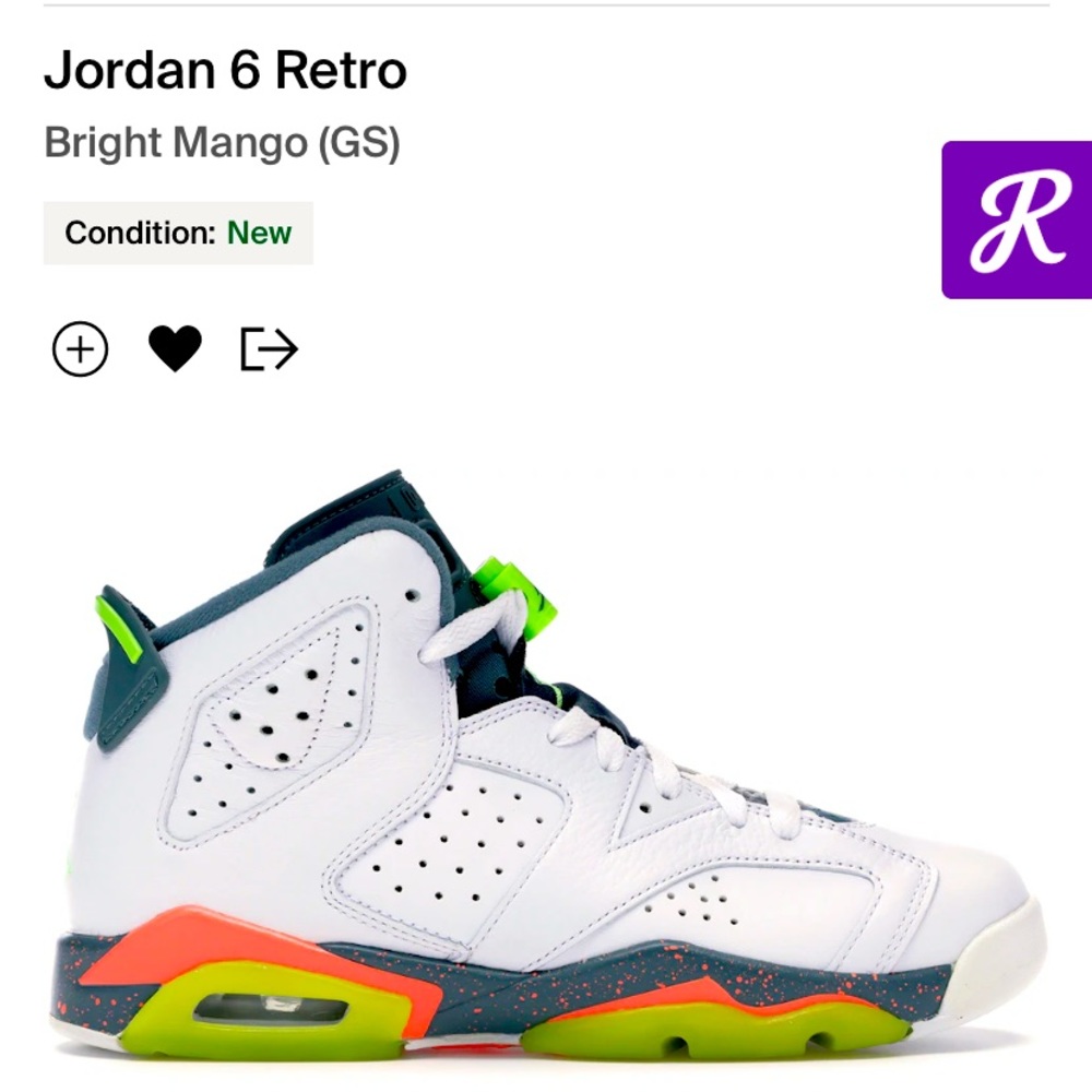 JORDAN RETRO 6. BRIGHT MANGO / 1,000% AUTHENTIC